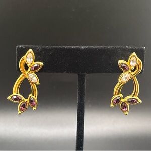 Vintage Avon gold tone navette rhinestone drop earrings